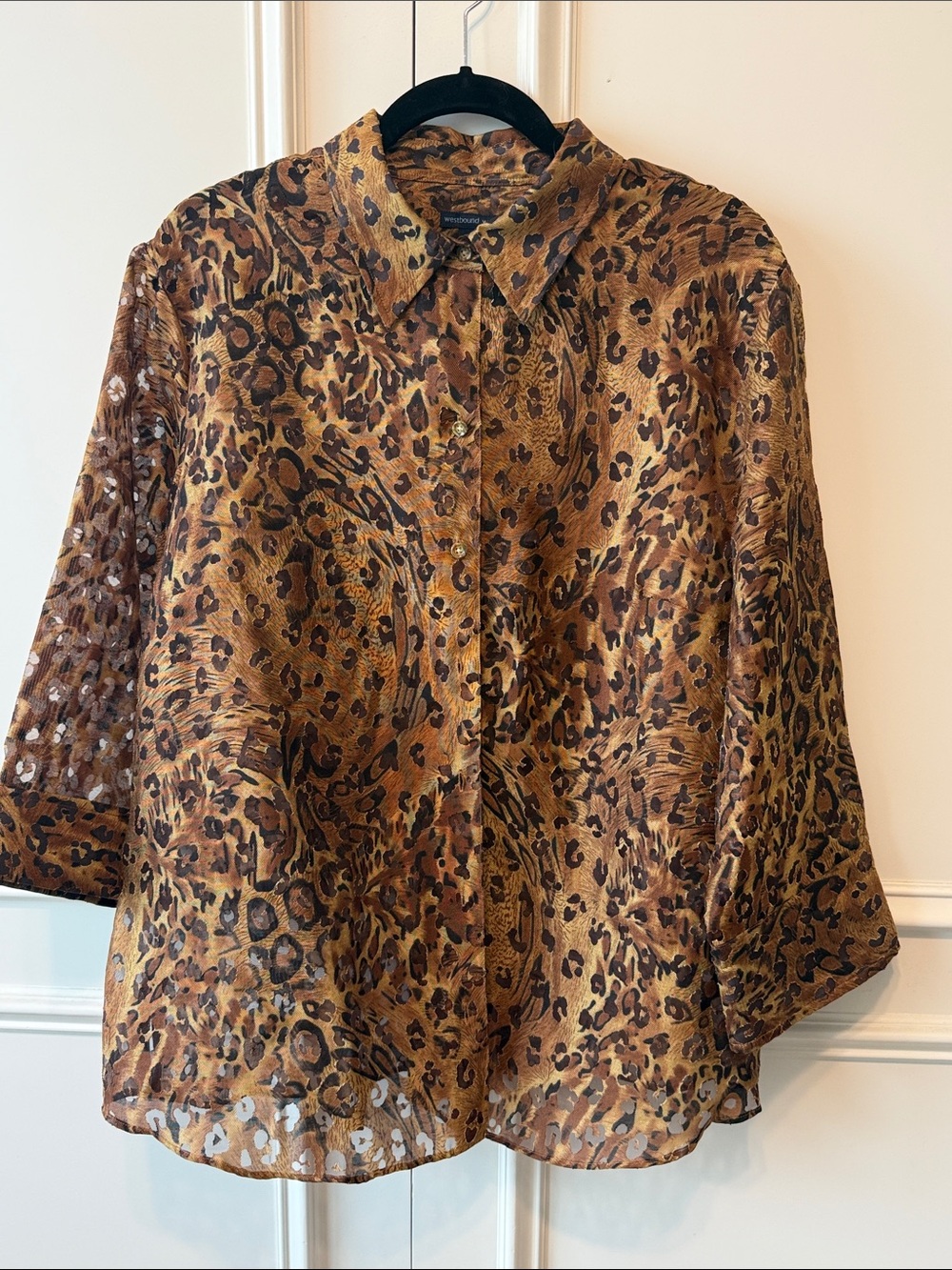 Westbound Leopard Print Button-Down Blouse in Brown